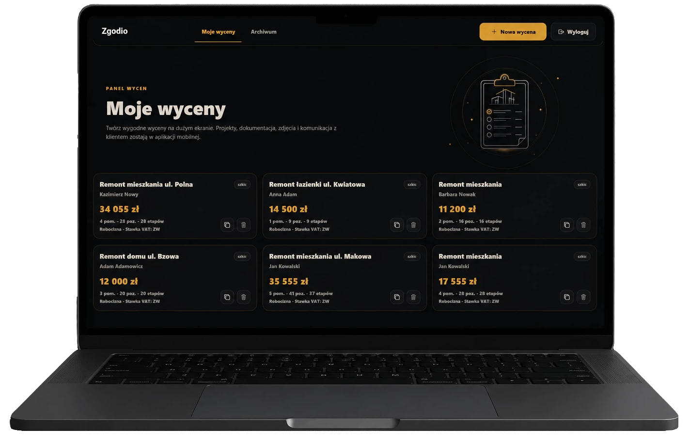 Zgodio na laptopie - webowy kreator wycen