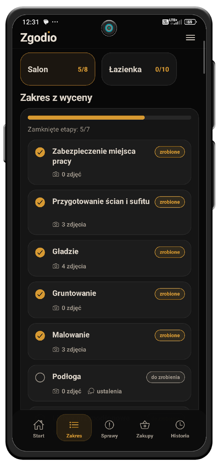 Projekt klienta w aplikacji Zgodio